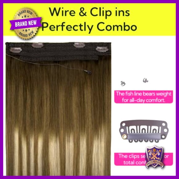 18 Inch Straight Human Hair Extensions, Adjustable Wire Clip, Reusable main image 2